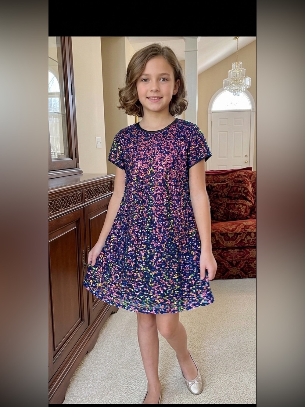 Girls Colorful Planet Sequin Dress